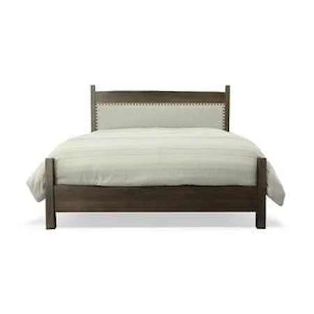 King Live Edge Bed with Upholstered Insert and Nail Head